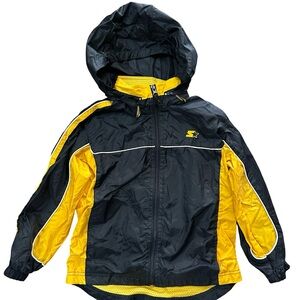 Starter Kids Hooded Windbreaker Jacket Black Yellow Size 7 Youth Full Zip